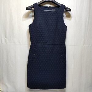 Banana Republic Jacquard Sheath Dress Size 4 Sleeveless Knee Length Lined Navy
